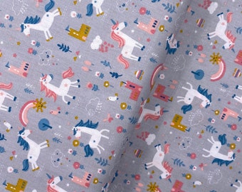 Cotton children's fabric unicorn grey