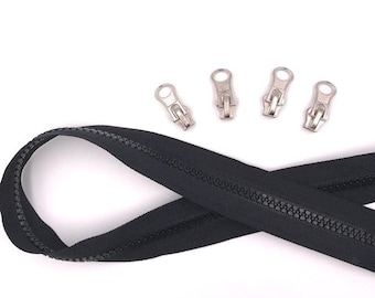1m Endlos Profil Reißverschluss 5mm schwarz +4 Zipper