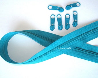 2 m Endless zipper 5 mm turquoise + 6 zippers