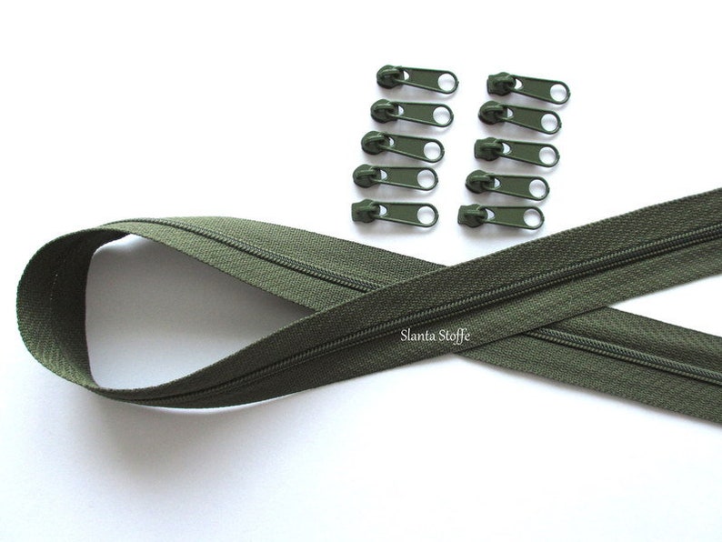 2 m Fermeture à glissière sans fin 3 mm olive 10 fermeture éclair image 1