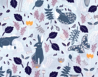 Cotton fabric forest animals light blue width 160 cm from 50 cm