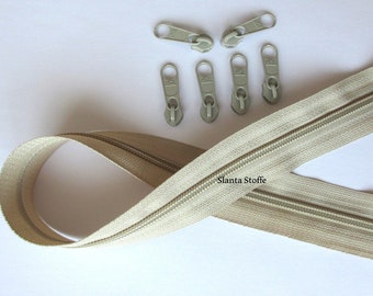 2 m Endless zipper 5 mm beige + 6 zippers