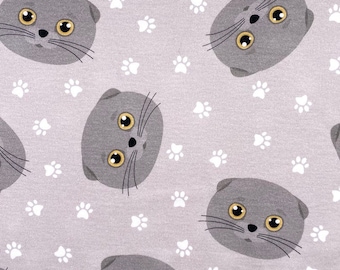 Tissu jersey simple enfant chat gris