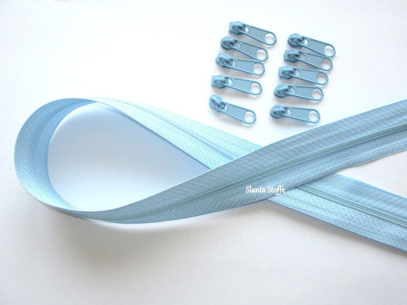 2 m Endless zipper 3 mm sky blue 10 zippers image 1