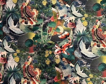 Canvas Digital Stoff Dekostoff Baumwollstoff asiatische Muster