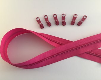 2 m Endless zipper 5 mm dark pink + 6 zippers