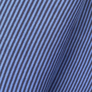 May include: Close-up of a blue and black striped fabric. The fabric has a diagonal pattern and a soft, textured feel.