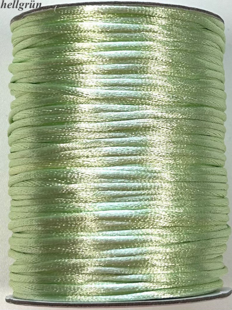 5 m satin cord, satin cord, free choice of colors, 2 mm Hellgrün