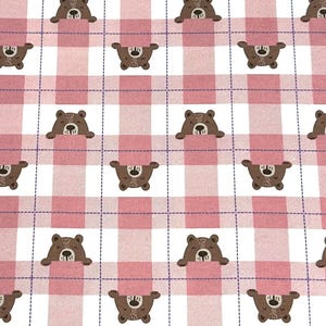 Flanel stof katoen kinderstof beer ruit oudroze
