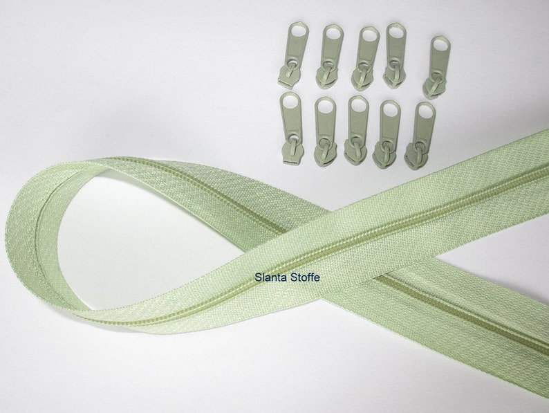 2 m Endless zipper 3 mm light green 10 zippers image 1