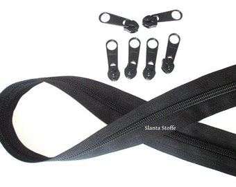 2 m Endless zipper 5 mm black + 6 zippers