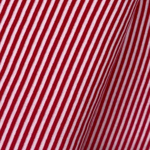 May include: Red and white striped fabric with a diagonal pattern. The fabric is folded over, creating a crease.