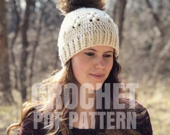 Crochet PDF Pattern - Drops of Winter Pom Pom beanie hat Adult Size