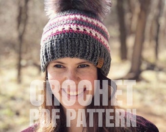 Crochet PDF Pattern - Kiss Me Twice Pom Pom beanie hat Adult Size