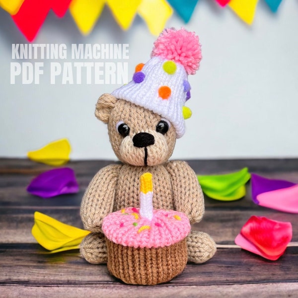 Birthday bear 22pin Circular Knitting machine pdf pattern - Sentro Addi King Express pro