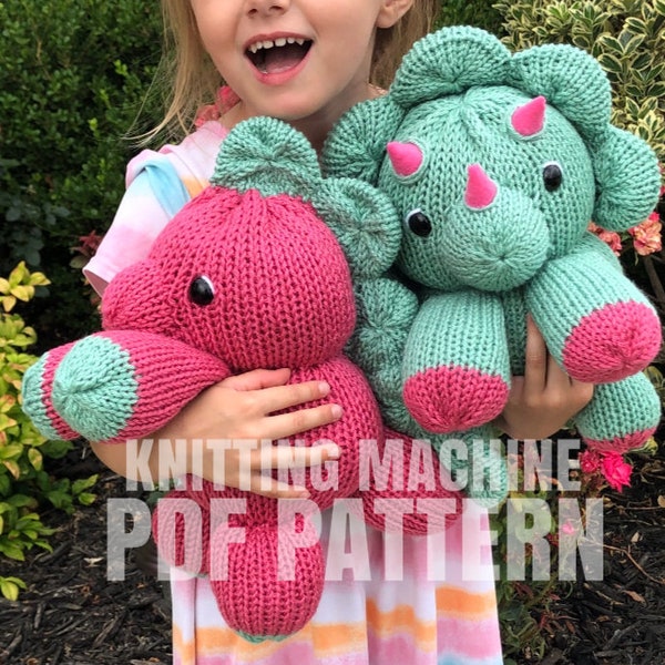 Triceratops & Stegosaurus dinosaur - Circular Knitting machine pdf pattern - Sentro Addi Express