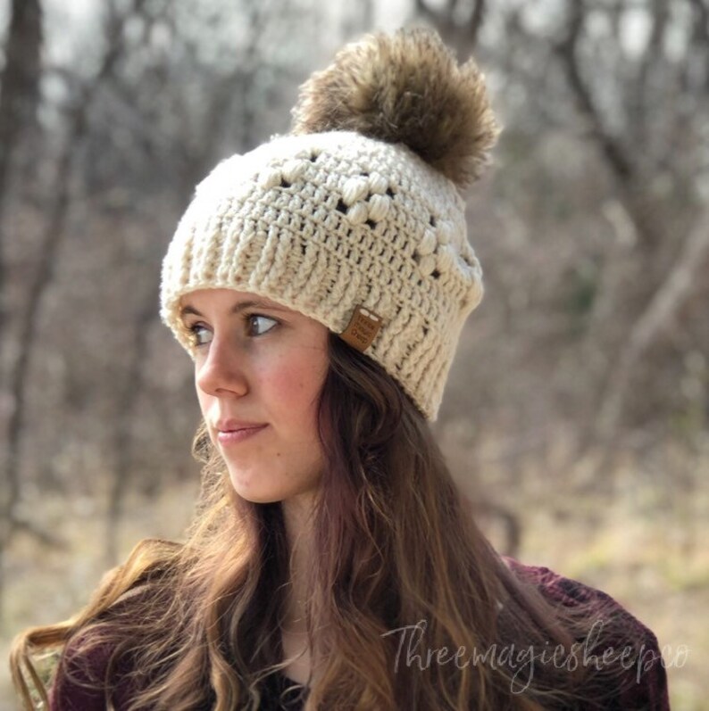 Crochet PDF Pattern - Drops of Winter Pom Pom Beanie Hat Adult Size - Etsy