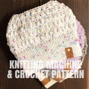 PDF PATTERN the Bubble Tea Messy Bun beanie Addi knitting machine and crochet image 1