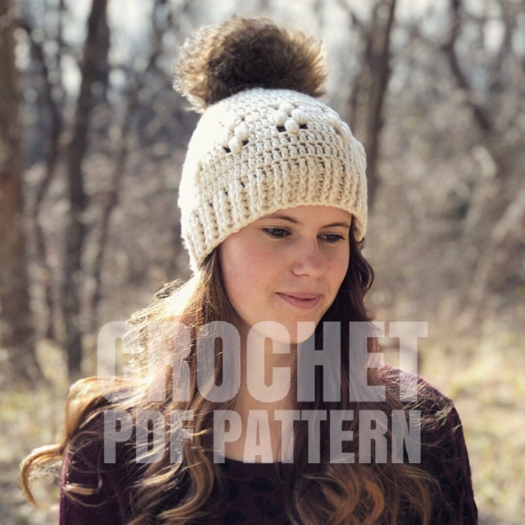 Crochet PDF Pattern - Drops of Winter Pom Pom Beanie Hat Adult Size - Etsy