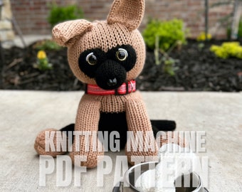 Dog Puppy German Shepherd - Circular Knitting machine pdf pattern - Sentro Addi Express