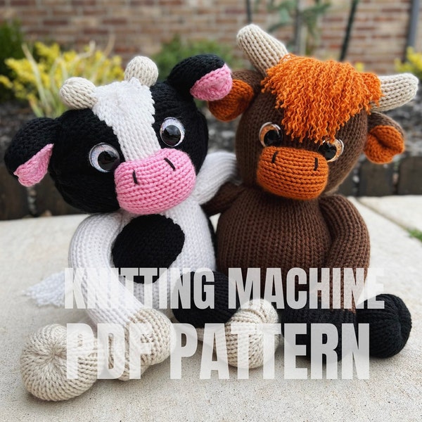 Cow and Bull pattern combo - holstien and highland - Circular Knitting machine pdf pattern - Sentro Addi Express