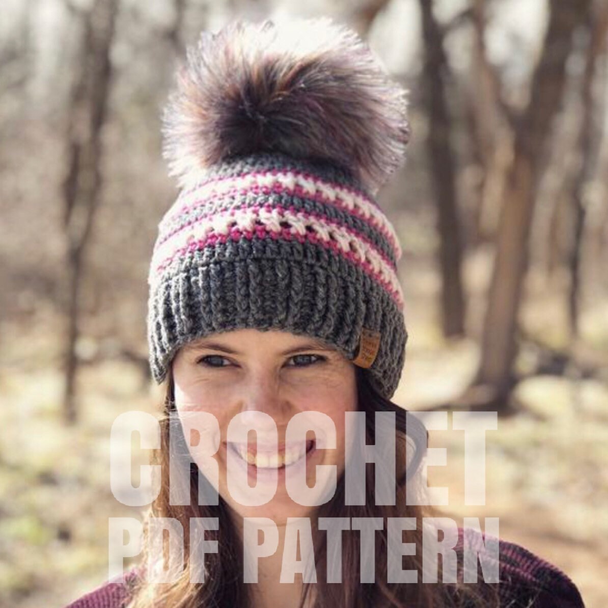 Crochet PDF Pattern - Kiss Me Twice Pom Pom beanie hat Adult Size