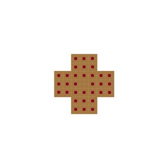 Peut inclure: Un plateau en bois brun avec une grille et des points rouges. Le plateau est en forme de croix.