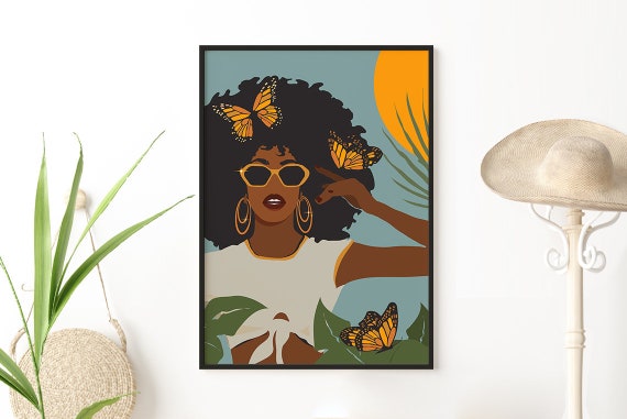 African Girl Wall Art, Boho Black Girl Print, African Woman Wall Decor, Black Woman printable Art, Room decor, Instant download Wall Print Il_570xn