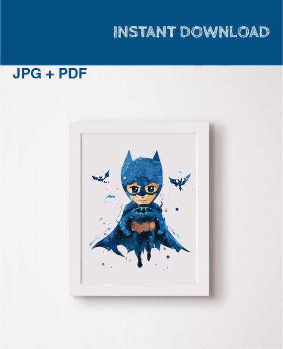 Kawaii batman watercolor poster Mini batman wall print art Superhero print Justice league wall art Nursery Bedroom Batman gift DC printable Il_570xn