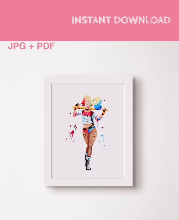 Harley Quinn Watercolor Print Suicide Squad Poster Joker