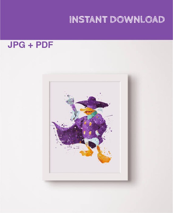 Darkwing Duck print DuckTales poster watercolor print nursery wall decor Duck tales characters Disney Dark wing Duck gift Instant download Il_570xn