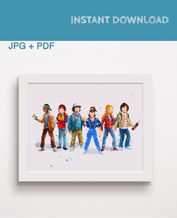 Eleven Lucas Mike Will Max Dustin Stranger things watercolor poster Print Printable art character hawkins Instant download Decor Gift Idea Il_570xn