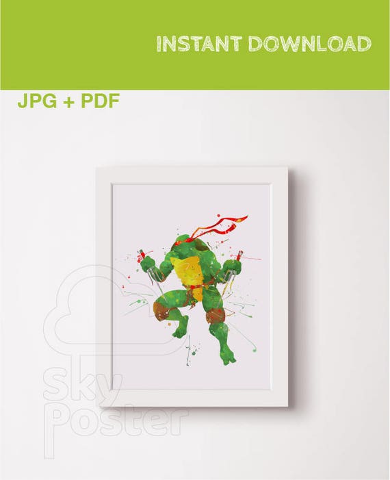 Ninja Turtles Watercolor Print Tmnt Art Raphael Poster Ninja