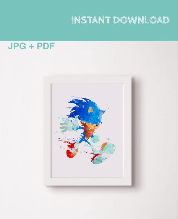 Sonic Boom Watercolor Printable Art Sonic Birthday Nursery