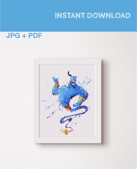Genie watercolor print Genie Disney print Gift idea Birthday aladdin party Aladdin artwork Aladdin theme printable art Aladdin wall art Il_570xn