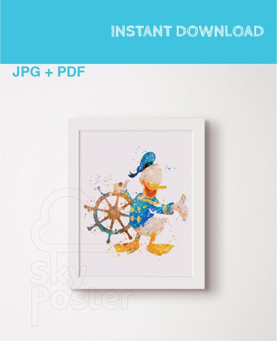 Donald duck birthday Donald duck poster Donald duck party Disney donald duck Watercolor art duck Walt disney poster Ducktales print Il_570xn