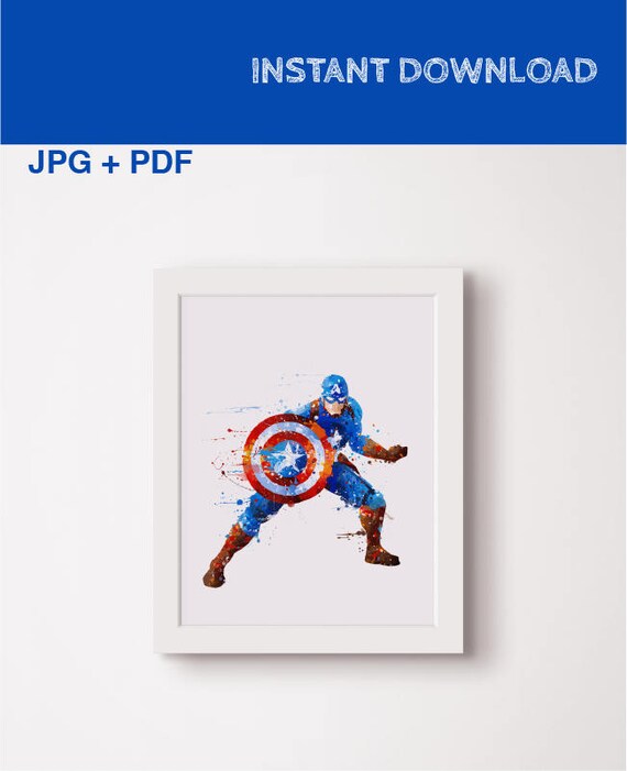 Captain America watercolor print Steven Rogers poster Avengers art Superheroes watercolour Marvel superhero art Printable Steven Rogers Gift Il_570xn