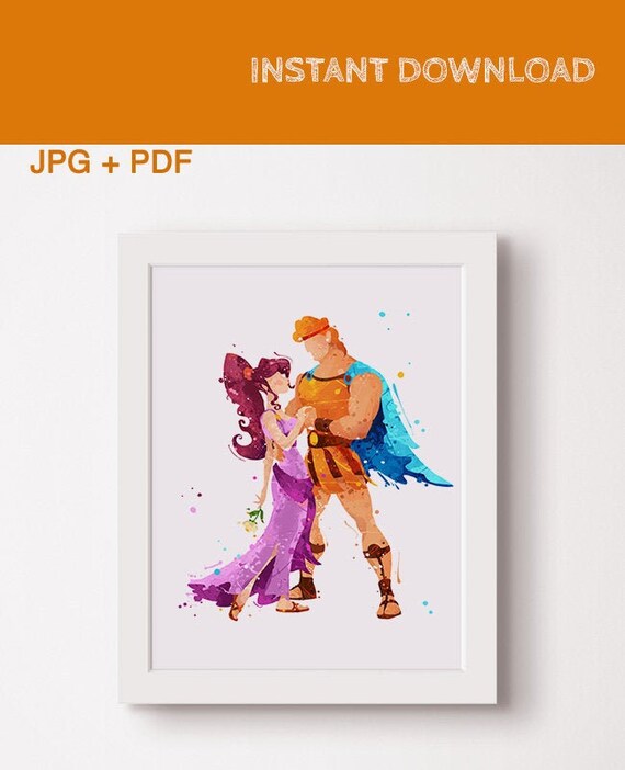 Hercules Princess Megara Disney Print Megara painting Poster Art gift Watercolor disney characters Instant download Wall art nursery decor Il_570xn