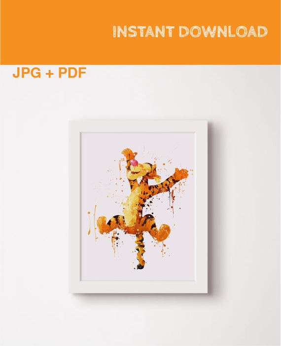 Tigger print, Winnie the pooh watercolor print, Tigger disney gift, Wall art, Baby gift, Tigger Poster, Nursery room decor, Tigger birthday Il_570xn