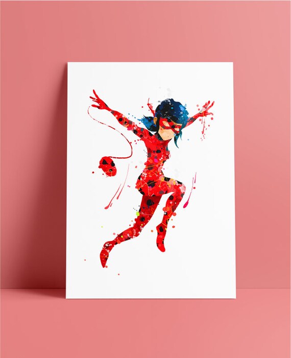 Miraculous Ladybug Et Chat Noir Watercolor Poster Miraculous Etsy