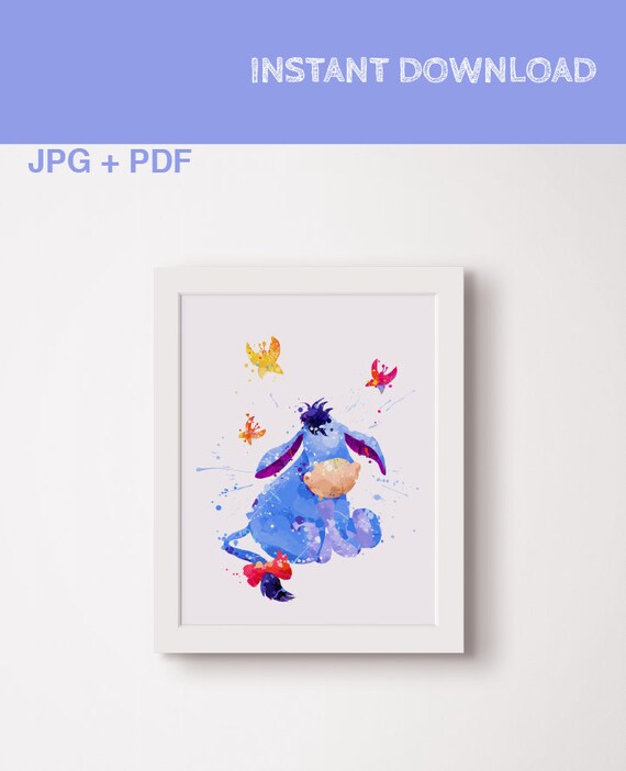 Eeyore watercolor print Poster Winnie the pooh printable wall art Eeyore gift Winnie theme Pooh nursery art Eeyore baby gift Printable decor Il_570xn