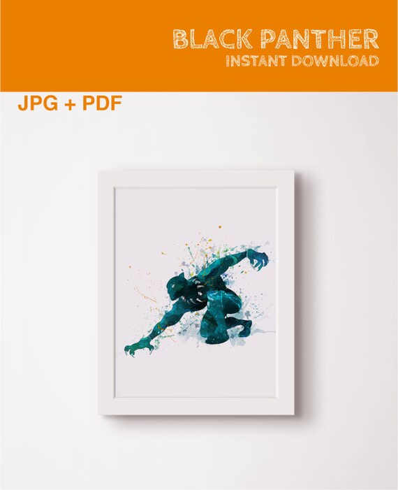 Black panther poster Watercolor black panther Superhero print avengers wall art Marvel Nursery Bedroom black panther gifts Marvel printable Il_570xn