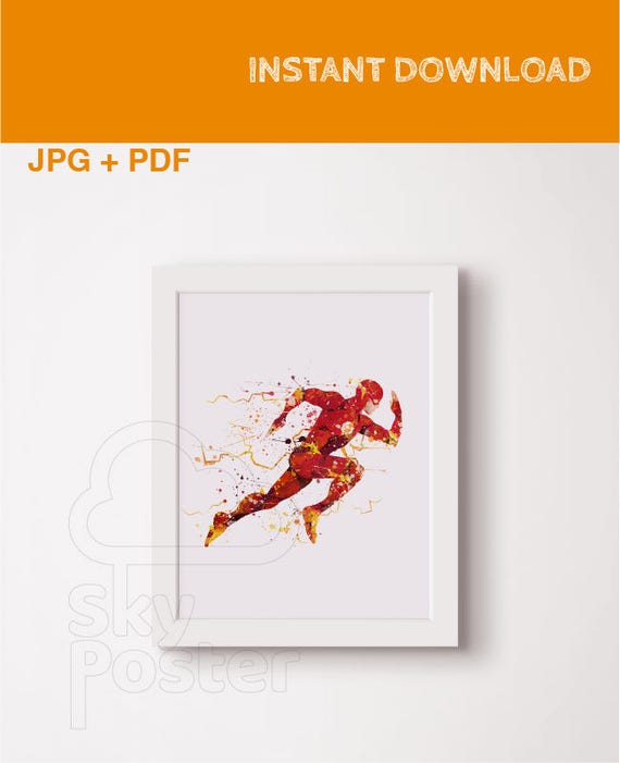 Flash poster Flash art Watercolor flash Flash wall art Superhero print Justice league wall art Nursery Bedroom New flash gifts DC printable Il_570xn