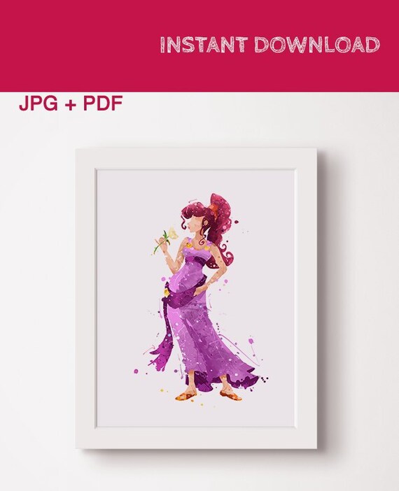 Princess Megara Disney Hercules Print Megara painting Poster Art gift Watercolor disney characters Instant download Wall art nursery decor Il_570xn
