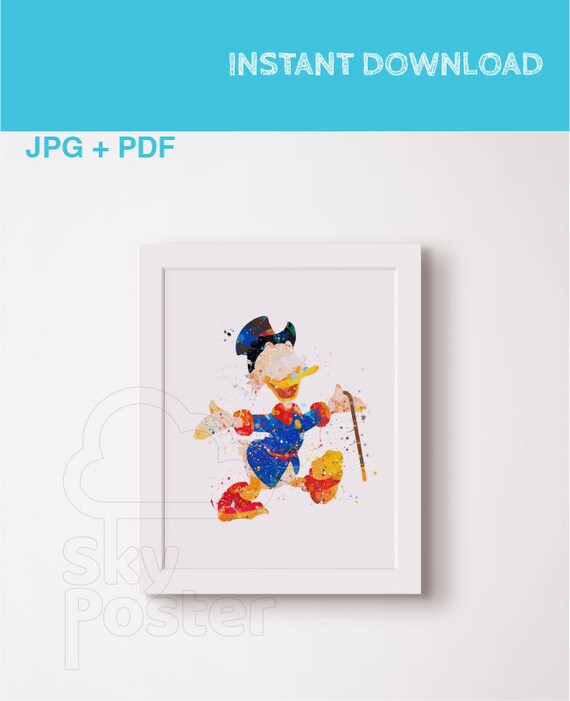 Uncle scrooge poster Ducktales poster Ducktales print Scrooge mcduck print Disney Wall disney decor Scrooge watercolor print Disney gift Il_570xn