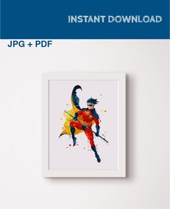Robin print Watercolor Titans poster Superhero print Justice league wall art DC Nursery Bedroom Robin gifts DC printable Marvel superhero Il_570xn