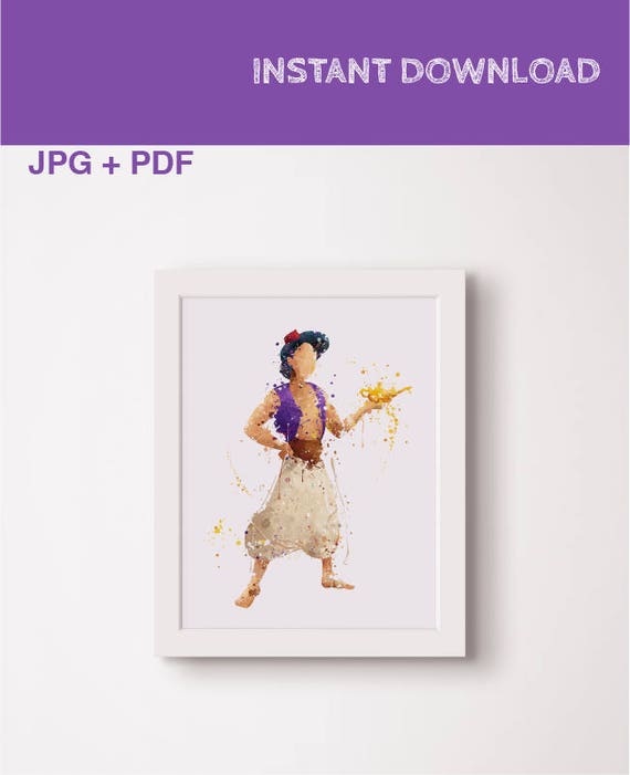 Aladdin and Lamp Genie watercolor print Disney gift idea Birthday aladdin party Aladdin artwork Aladdin theme printable art Aladdin wall art Il_570xn