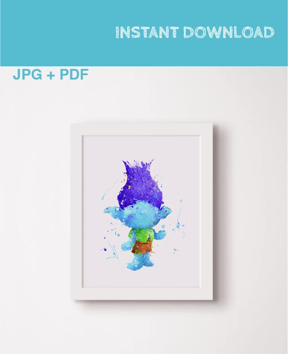 Trolls Branch watercolor print Printable poster Nursery decor Poppy Party decorations Kids room Decor art Gift birthday Trolls wall Il_570xn