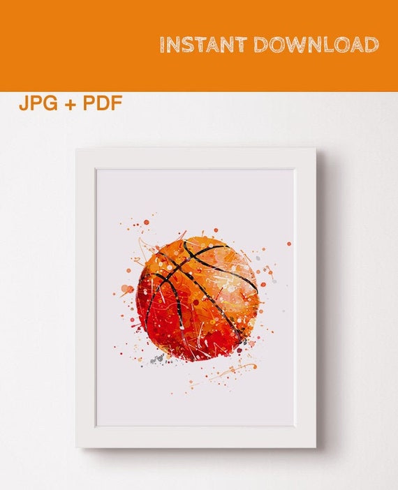 Basketball ball watercolor printable poster Ncaa basketball Gift idea Graduate College University basketball Art print Wall nursery decor Il_570xn