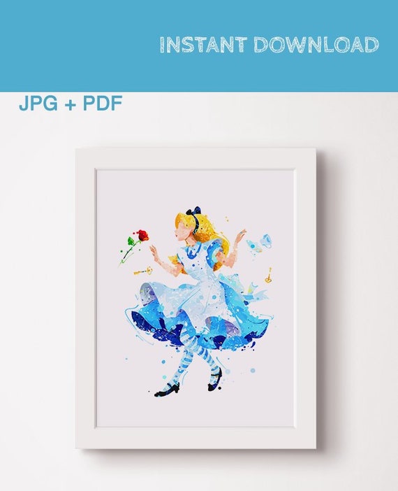 Alice in Wonderland characters Painting poster Disney Print Art Alice Gift Watercolor Disney characters Instant download Wall nursery decor Il_570xn